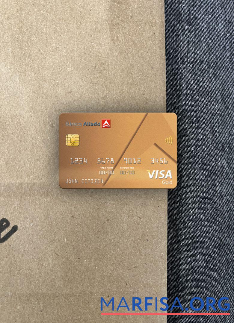 Realistic Panama Banco Aliado bank visa gold card photolook front example